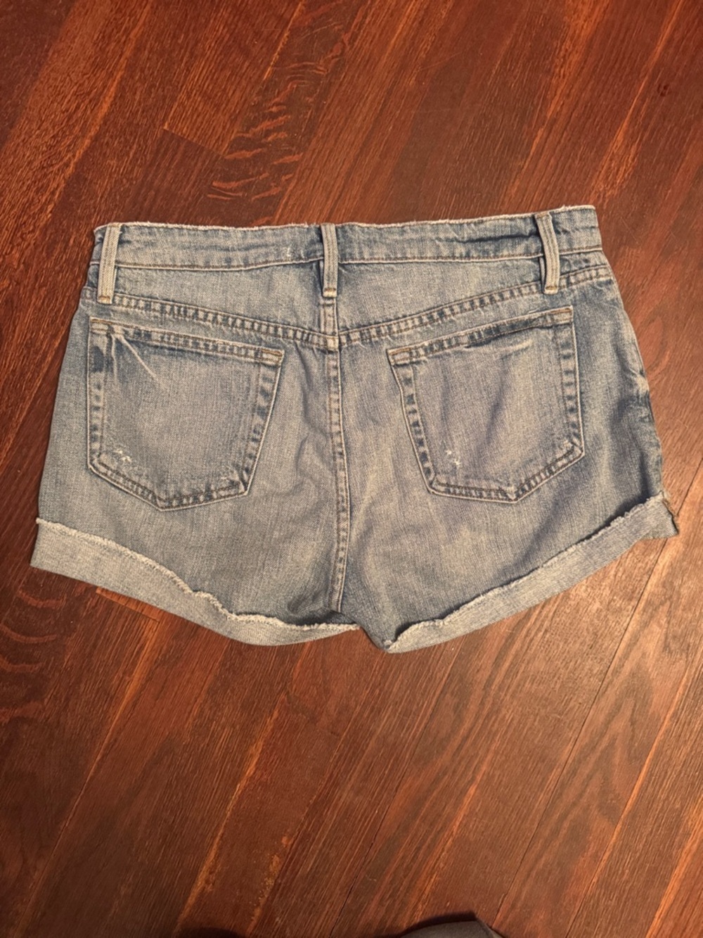 Frame Denim Light Indigo Distressed Rolled Hem Jean Shorts - Picture 3 of 5